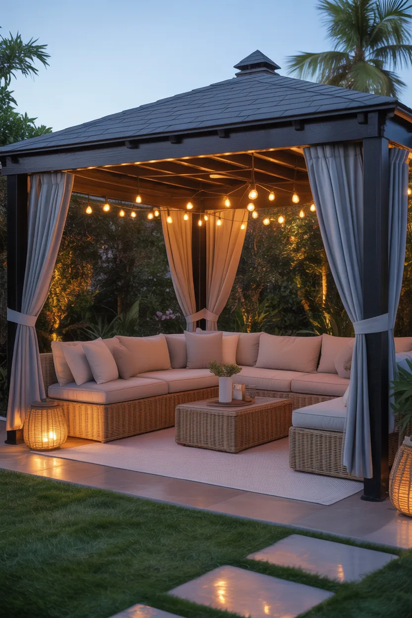 Pergola Roof With Outdoor Curtains
