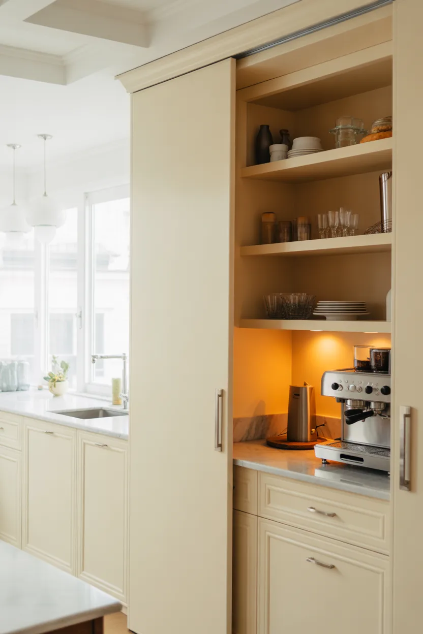Butler Pantry Tucked Behind A Pocket Door