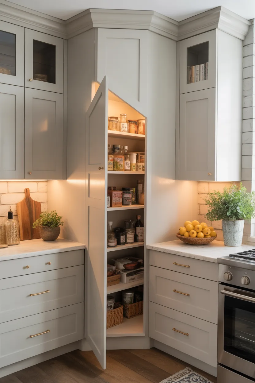 Hidden Corner Pantry With Angled Door