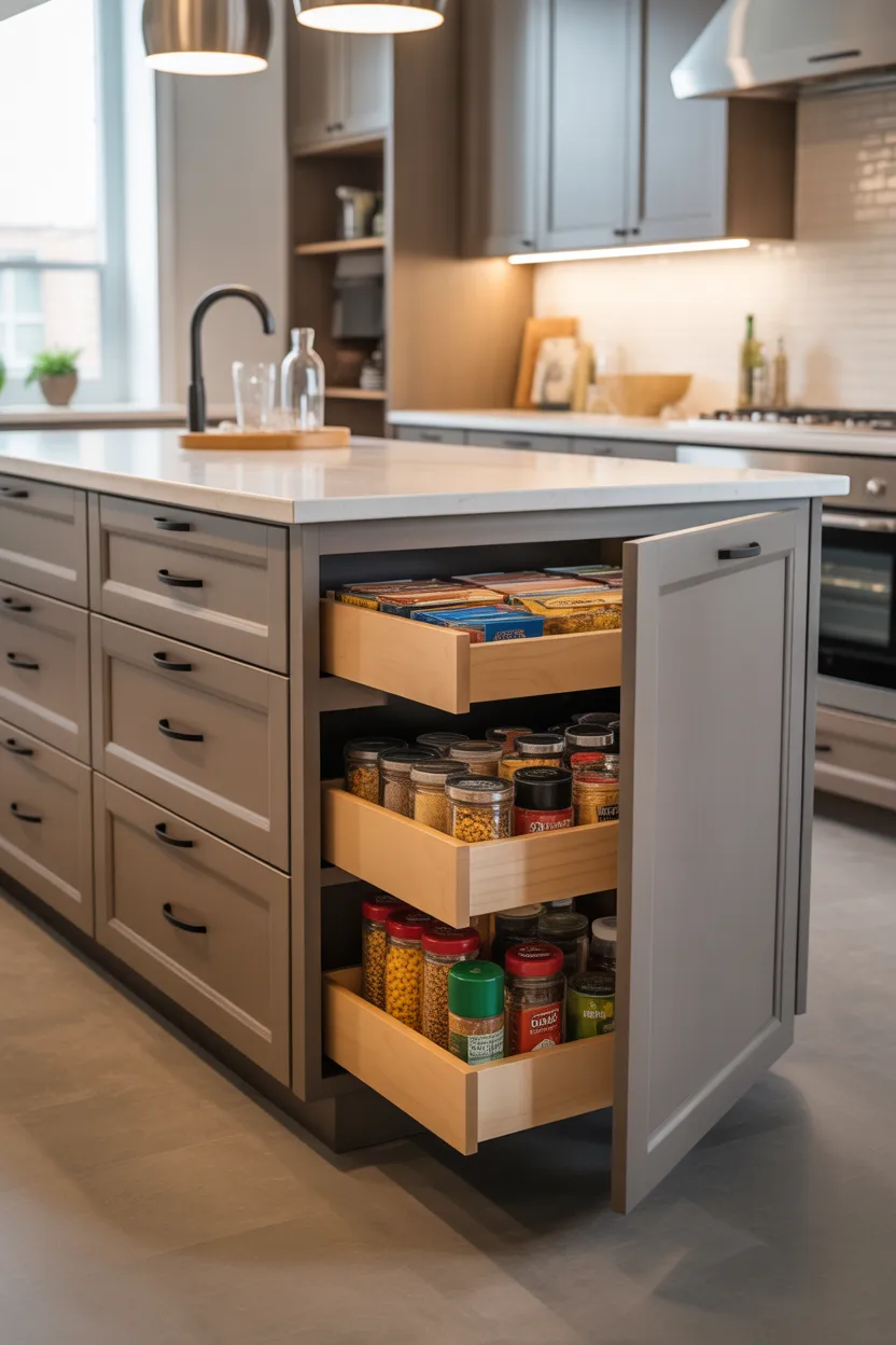 Hidden Pantry In A Kitchen Island End Panel