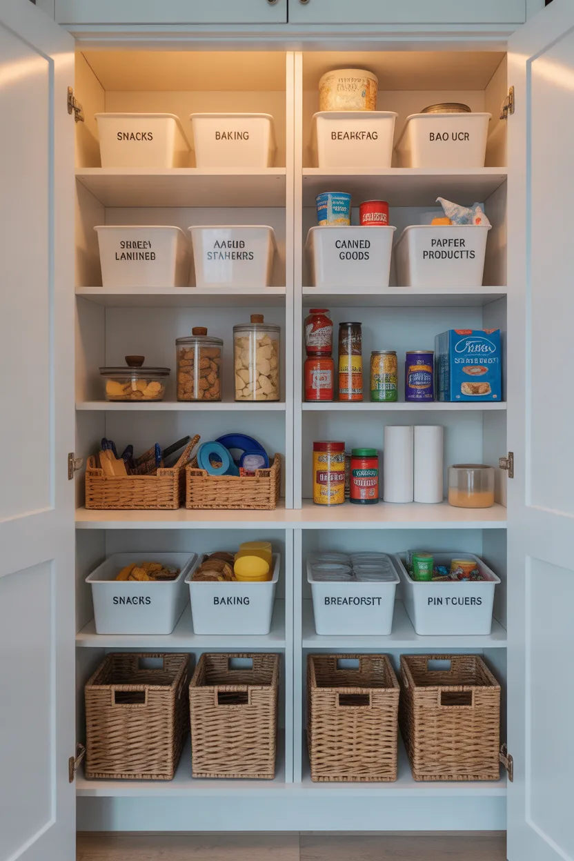 Hidden Pantry With Labeled Bins And Zones