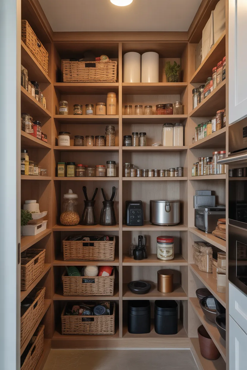 Hidden Pantry With Mixed Storage Depths