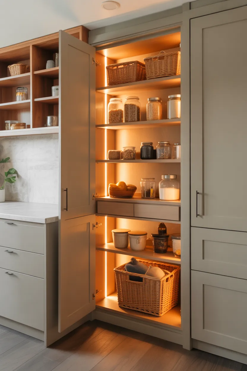 Hidden Pantry With Motion Sensor Lighting