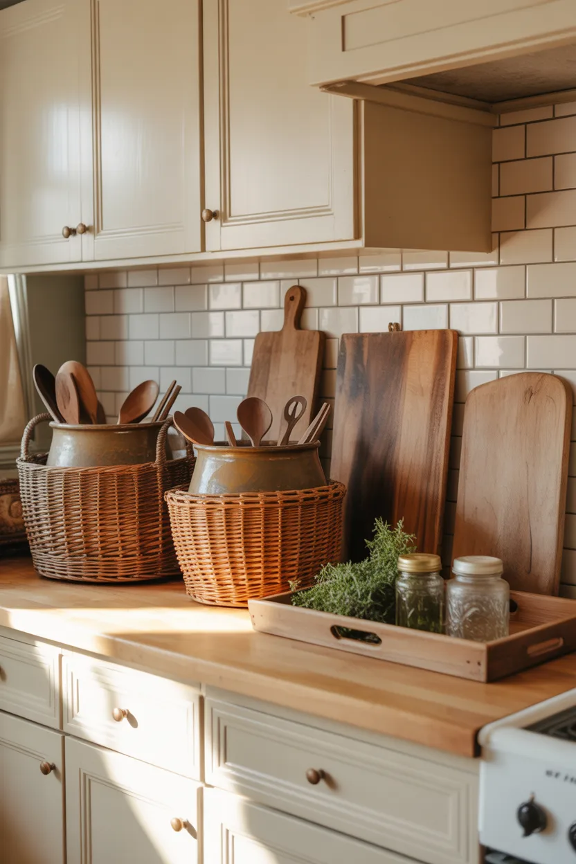 Layer in Baskets, Crocks, and Wooden Boards