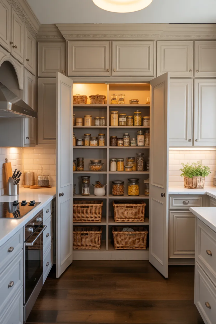 Walk In Pantry Behind Double Cabinet Doors