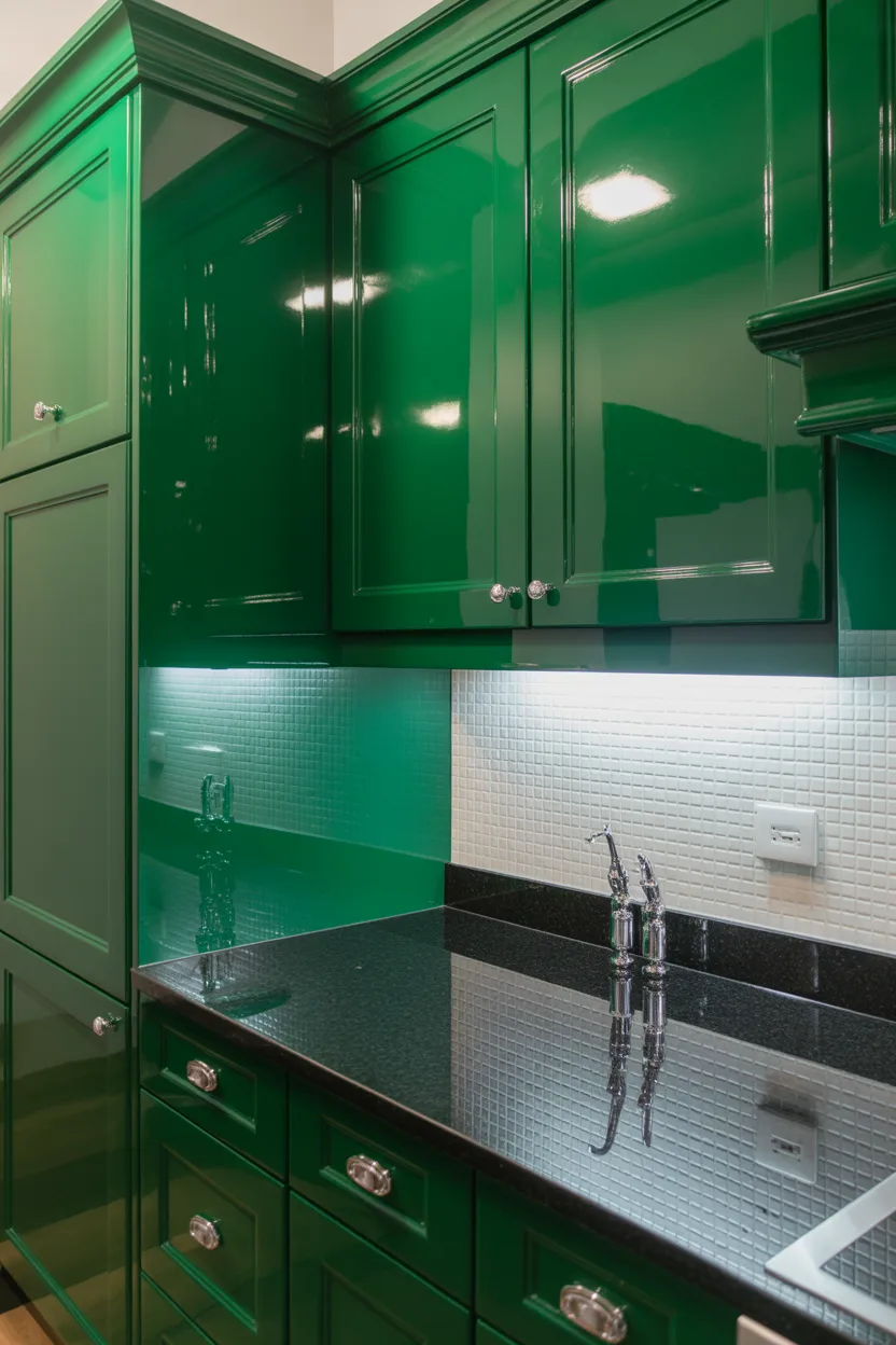 Glossy Racing Green Cabinets