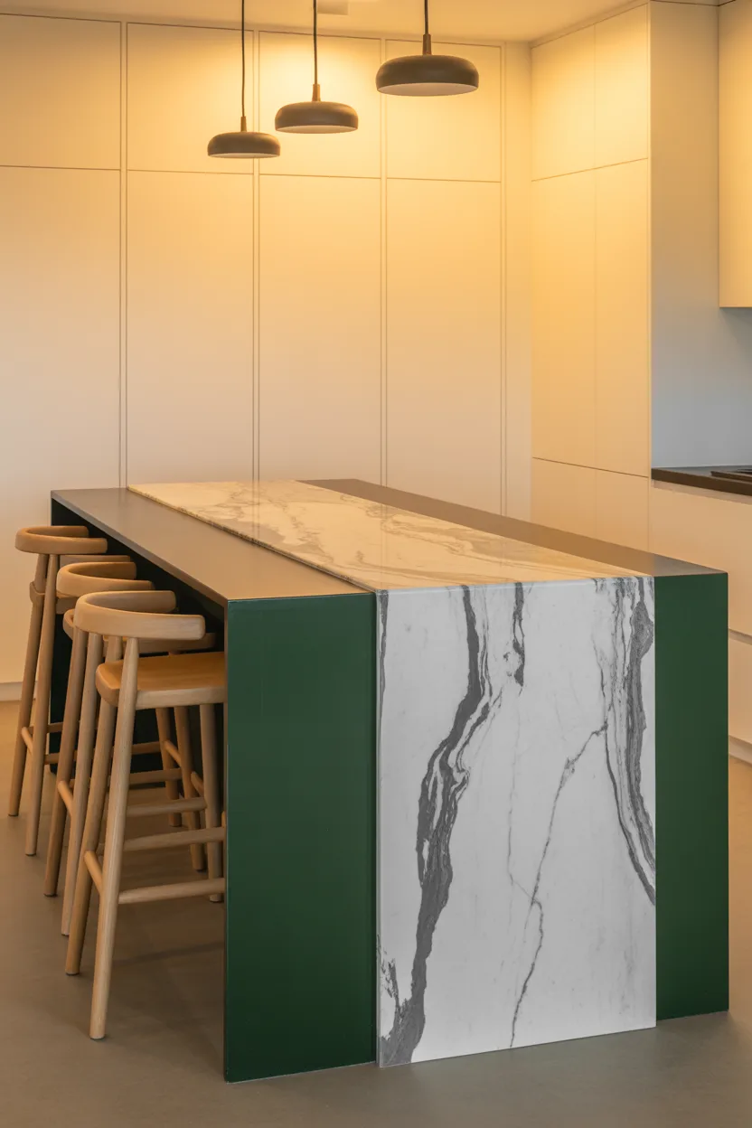 Green Island with Waterfall Countertop