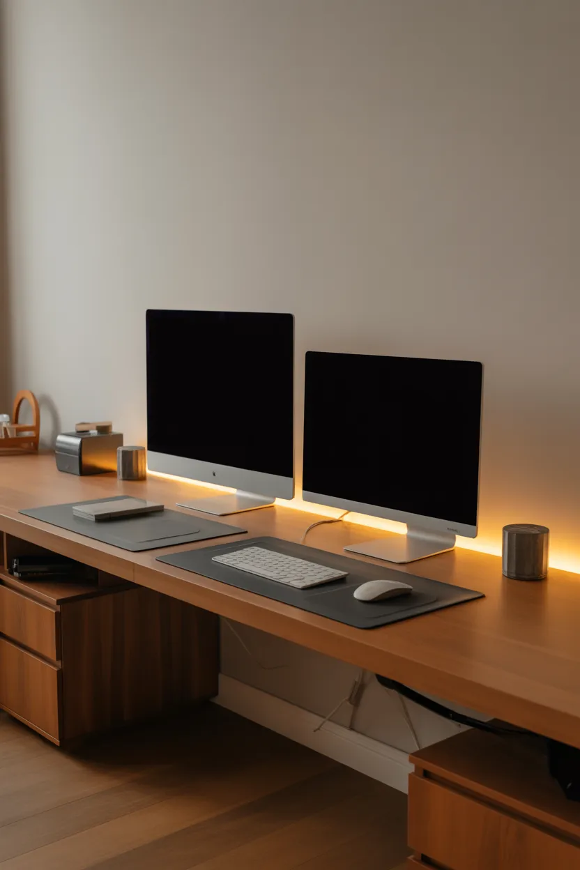Long Wooden Desk for Dual Setups