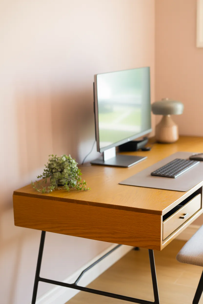 Minimal Oak Desk With Slim Legs