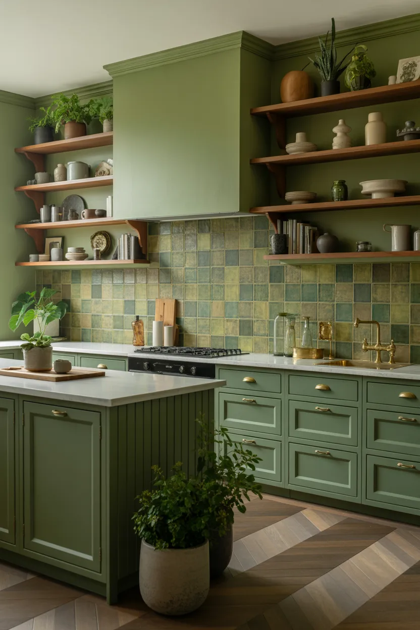 Mixed Green Tones Throughout the Kitchen