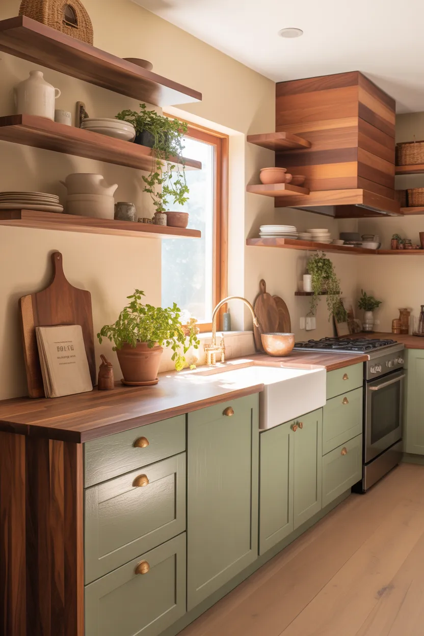 Sage Green with Warm Wood Accents