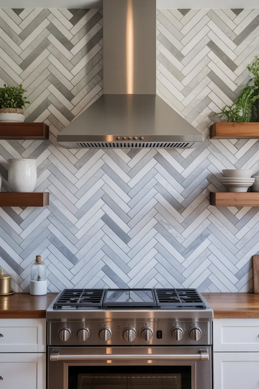 Statement Backsplash (Patterned Tile, Herringbone)