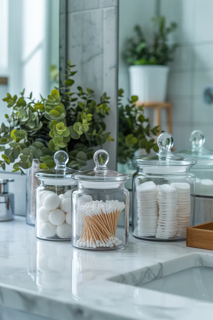 Store Cotton Rounds and Q-Tips in Apothecary Jars