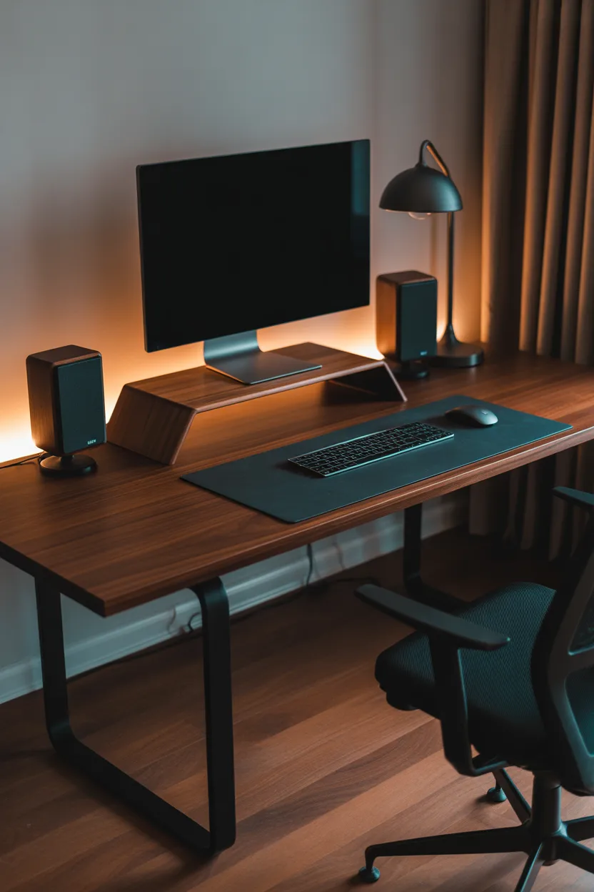 Walnut Desk With Matte Black Accents