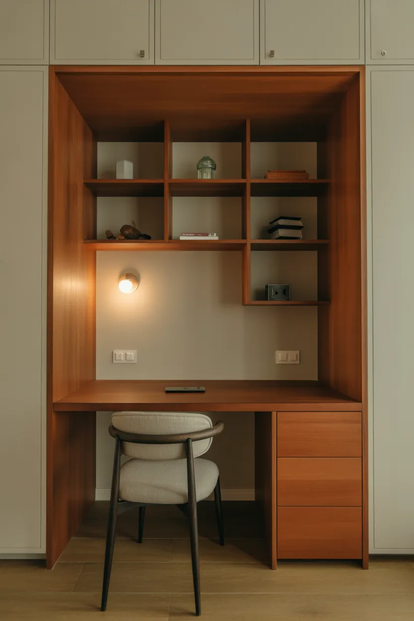 Wooden Desk Nook With Built-In Look