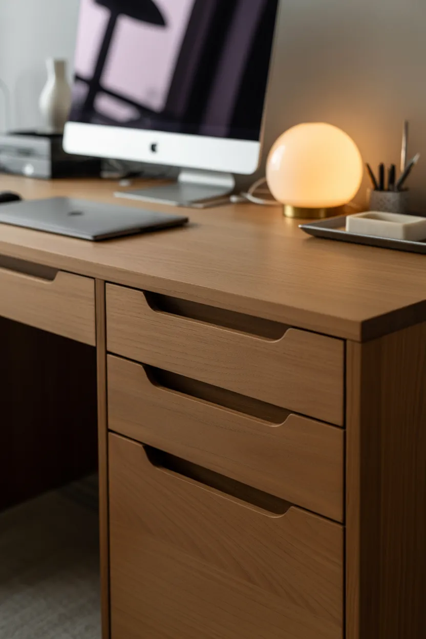 Wooden Desk With Built-In Drawers