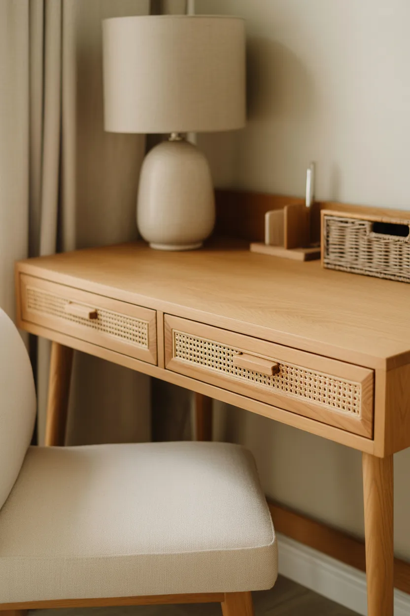 Wooden Desk With Cane Details