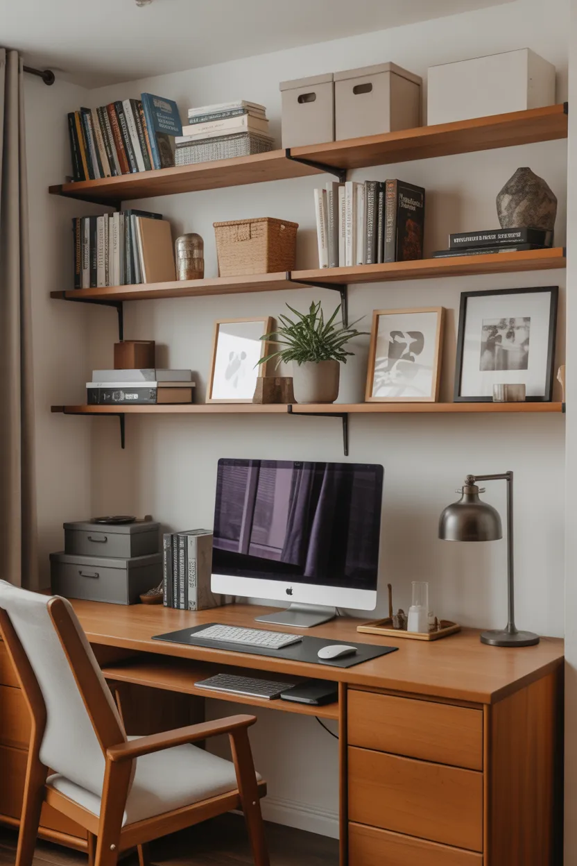 Wooden Desk With Open Shelving