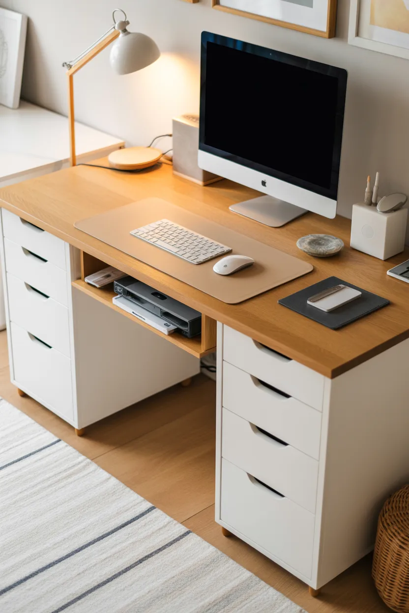Wooden Desk With White Storage