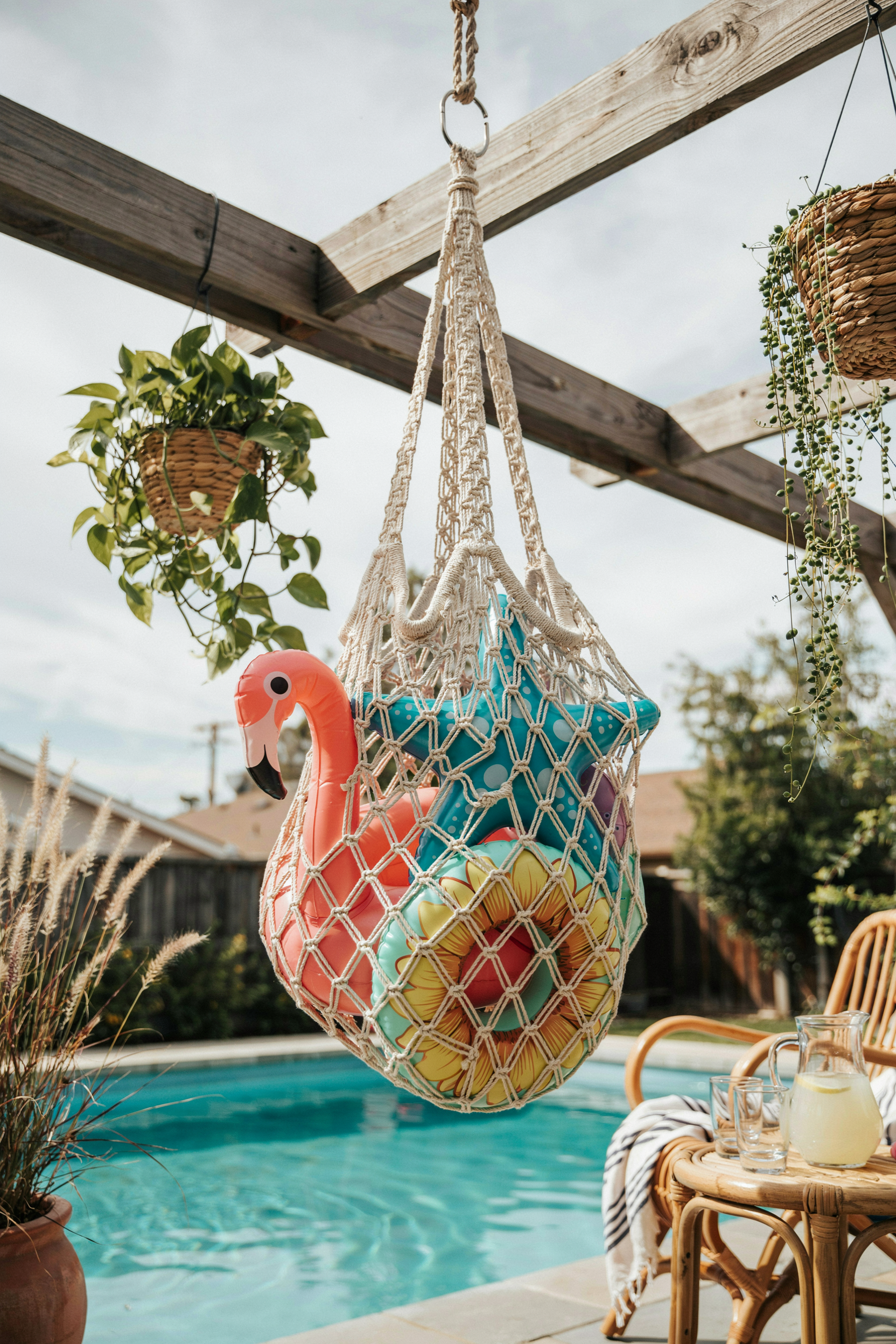 A Hanging Knotted Rope Bag
