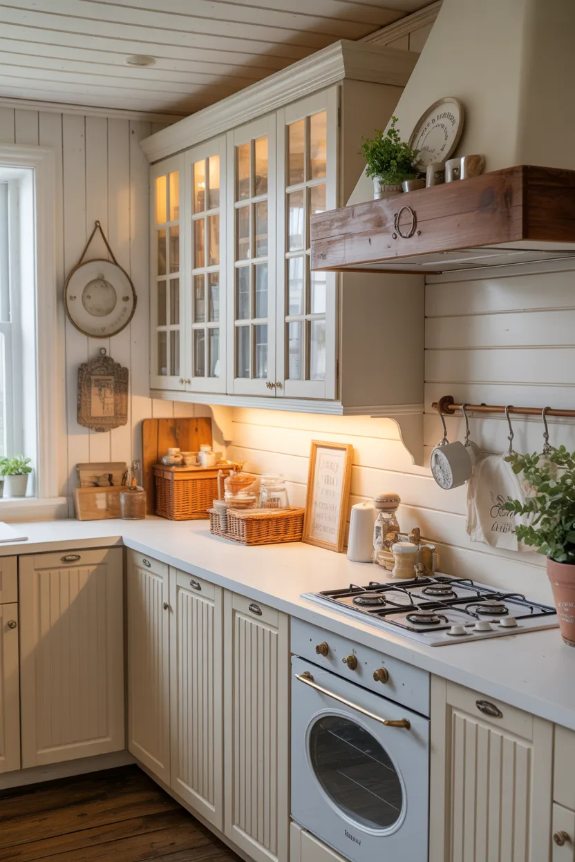Cottage-Style White Cabinets With Mullion Doors