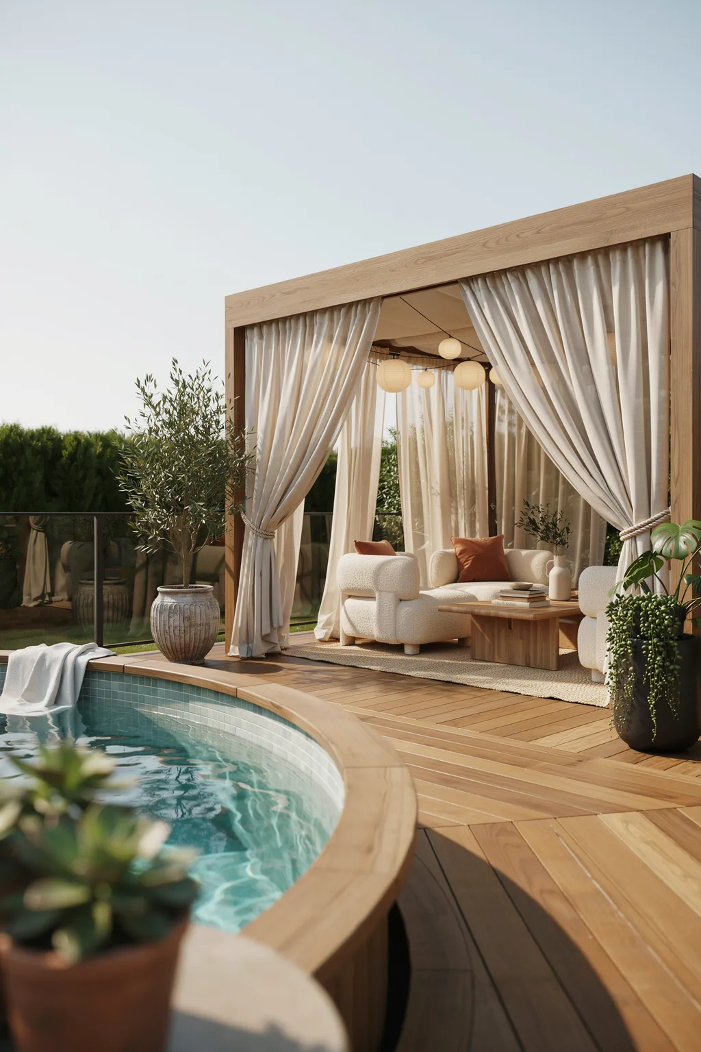 Deck With Curtained Cabana Area