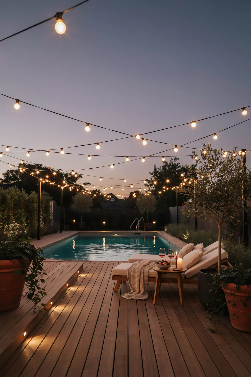 Deck With String Light Canopy