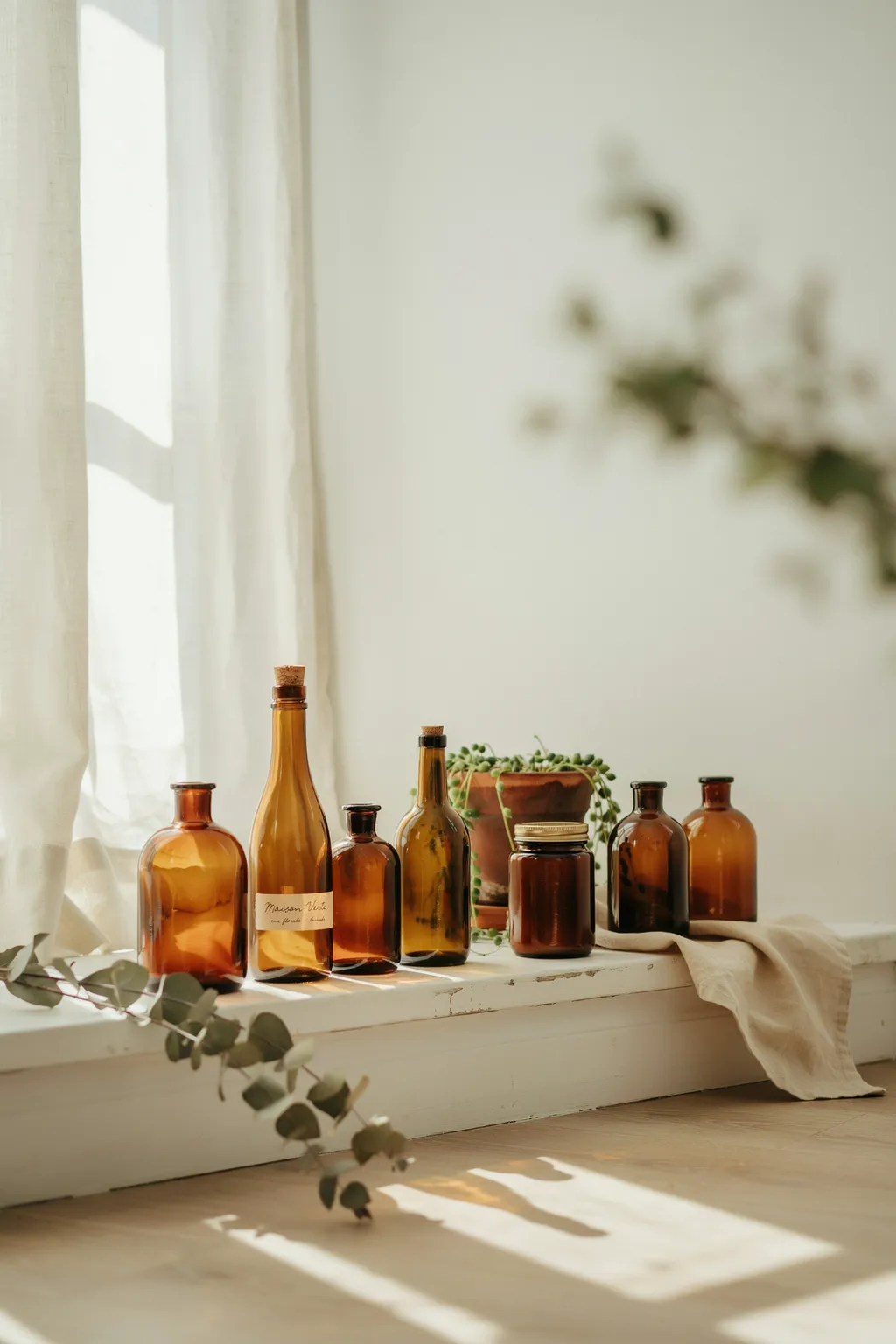 Display a Collection of Amber Glass Bottles