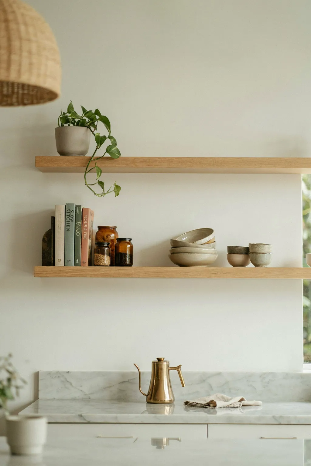 Install Open Shelving on One Wall