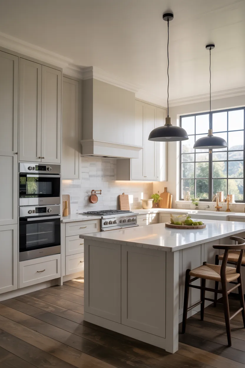 Integrated Appliances Behind White Cabinet Panels