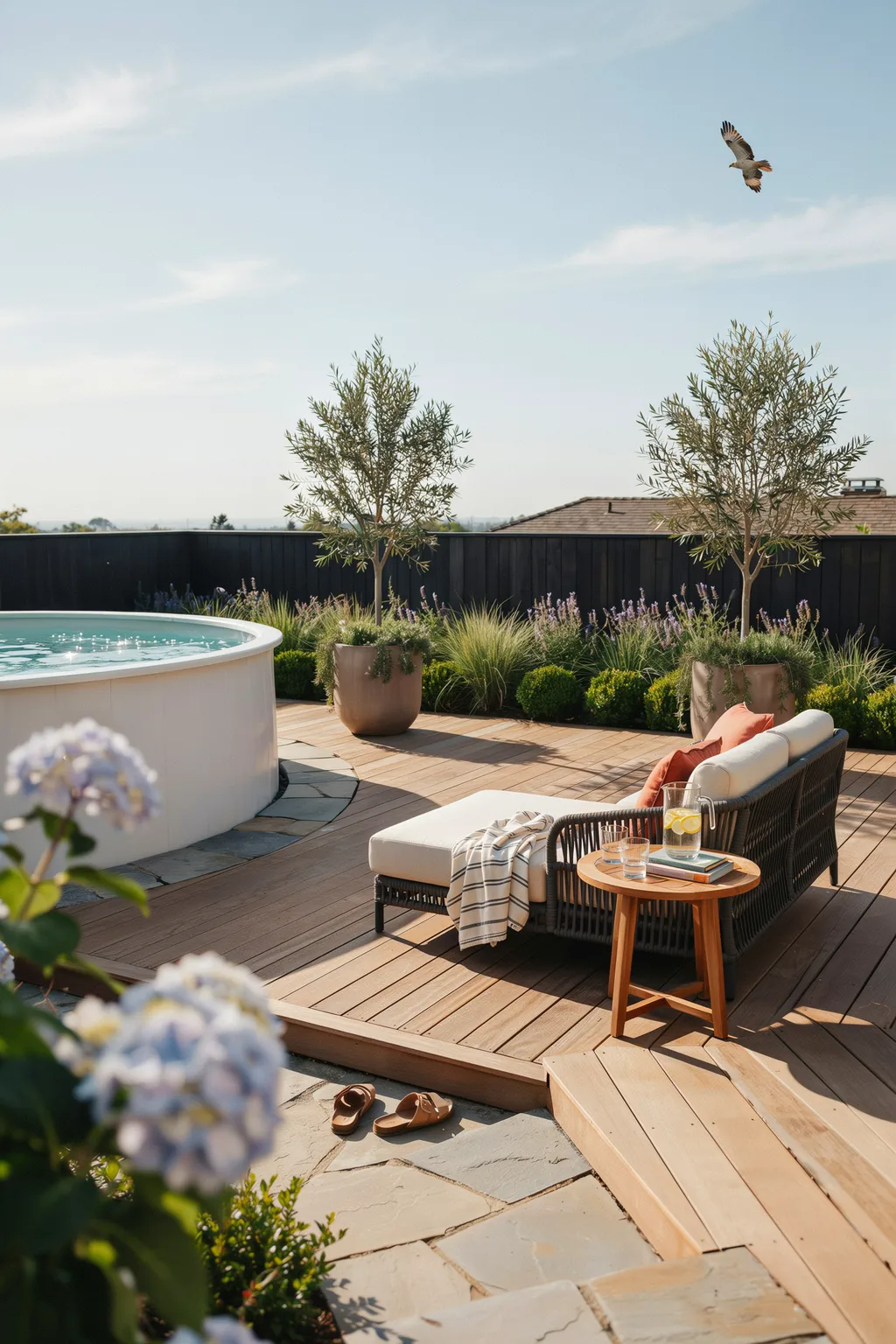 Natural Stone Surround With Wood Deck