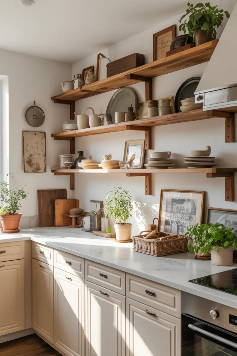 Open Shelving Mixed With White Cabinets