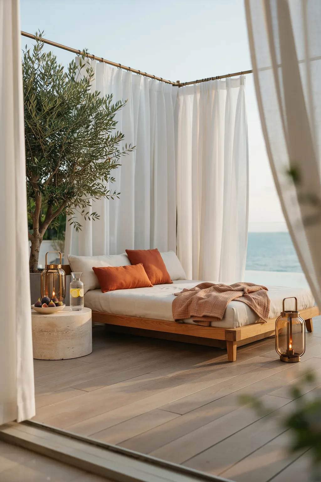 Outdoor Fabric Curtains on a Tension Rod