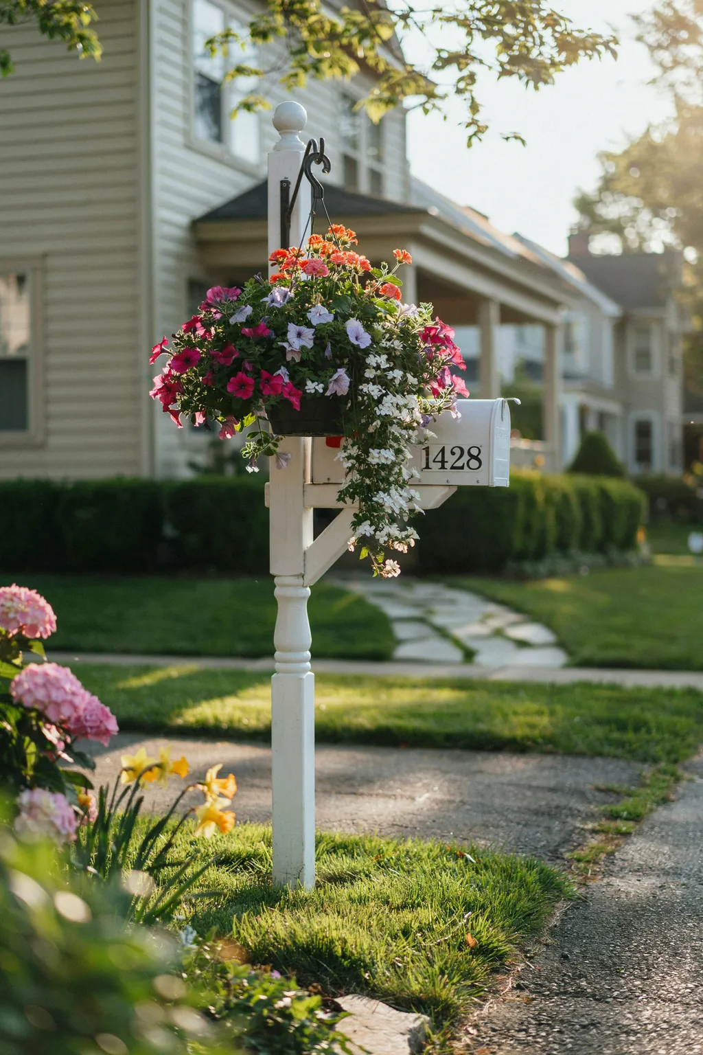 Tall Ornamental Post With Hanging Basket