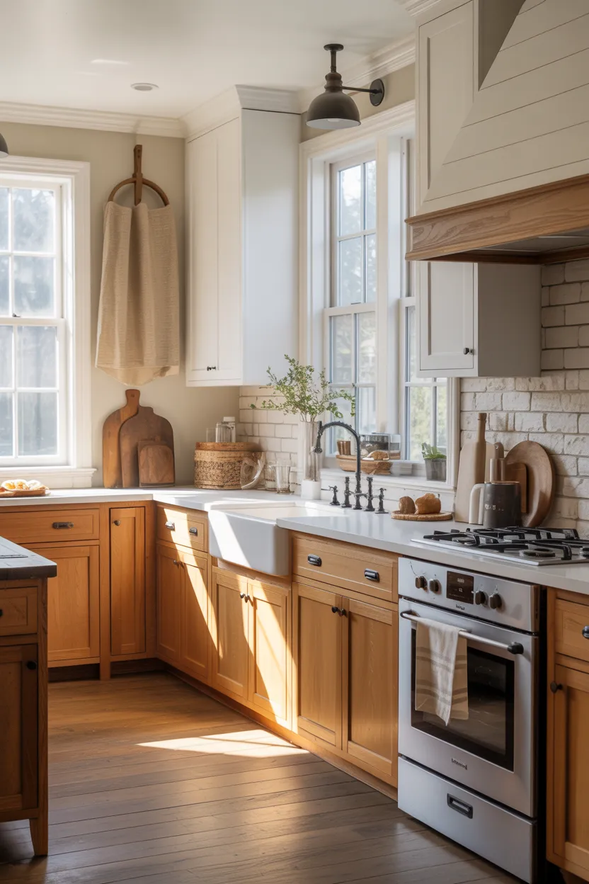 Two-Tone Cabinets — White Upper, Natural Lower
