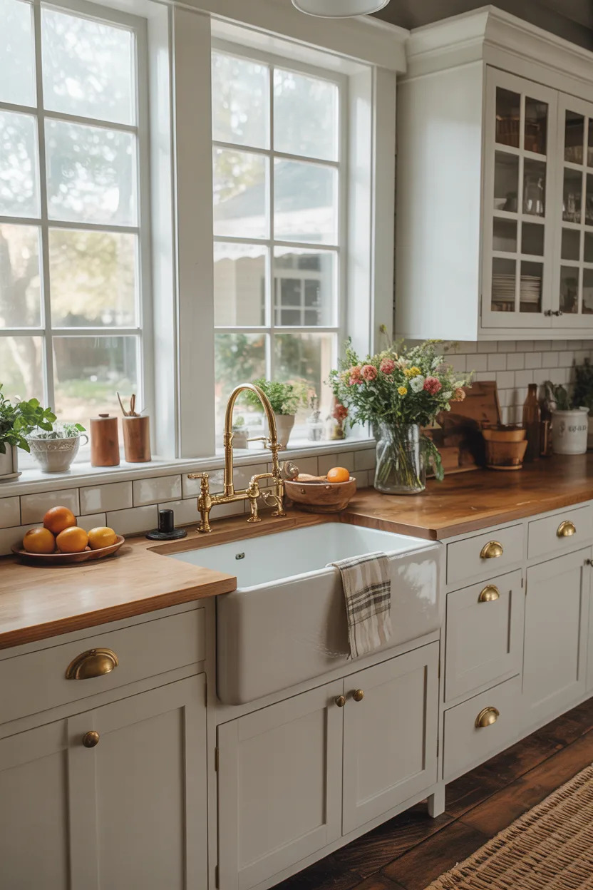 White Cabinets With a Farmhouse Apron Sink